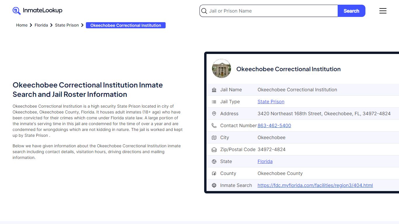 Okeechobee Correctional Institution Inmate Search, Jail Roster ...